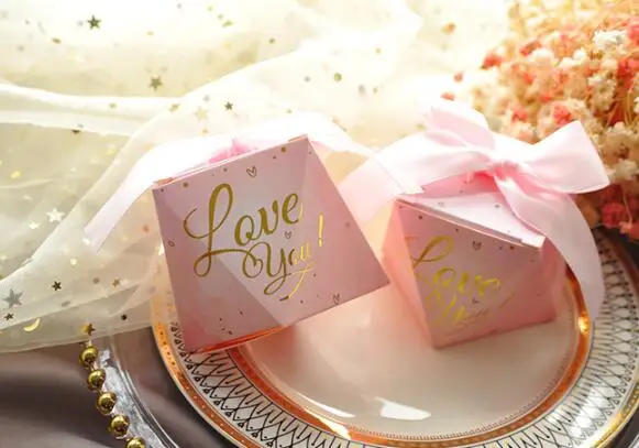 100 шт. розовая лента позолота diamond box Выпускной baby shower День рождения коробка для