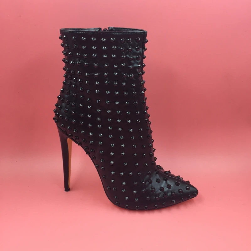 Черные зимние ботинки женские ботильоны на высоком каблуке женская обувь