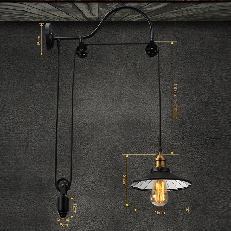 Goede Zwarte Retro Vintage Verstelbare Katrol Lengte Ijzer Glas Reading Wandlampen E27 Led-verlichting Blaker Voor Badkamer Slaapkamer Kantoor Bar