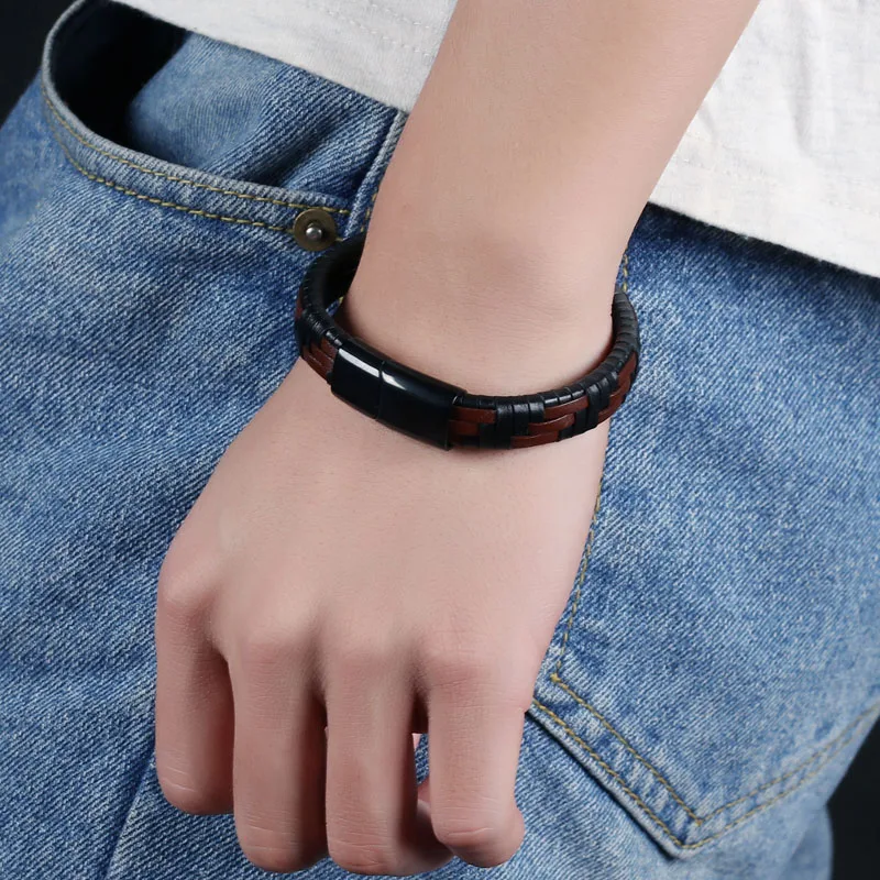 Мужские кожаные браслеты ручной работы в винтажном стиле 2019 модные ювелирные