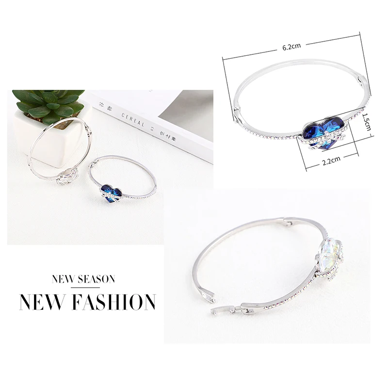 Переливающийся цветной Яркий яркий браслет Swarovski серебряного цвета с бантом