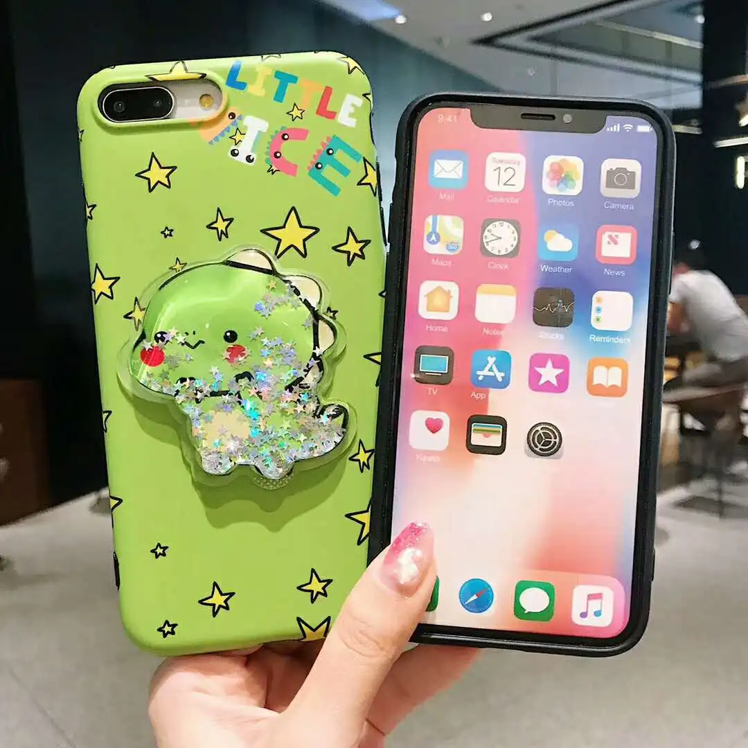 Милый мультяшный 3D зеленый Konglong зыбучий песок Чехлы для iPhone 6 6s 7 8 Plus Звездный