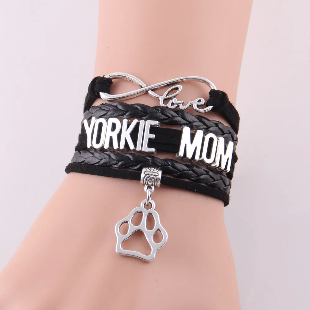Маленький Minglou Infinity Love YORKIE браслет мамы dog pet амулет лапа кожаные браслеты и обручи