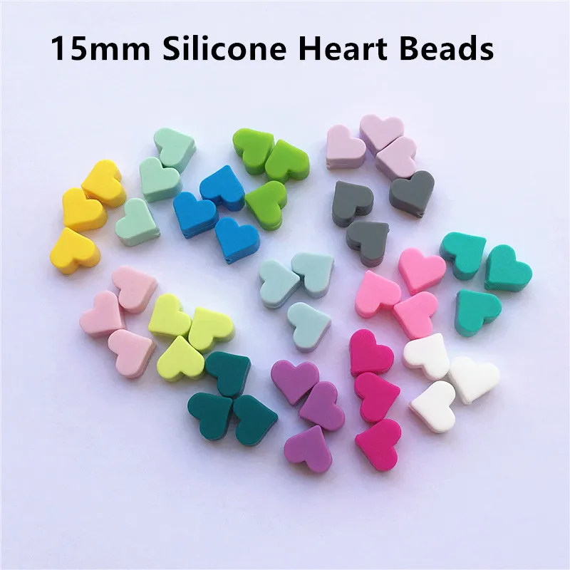 

Chenkai 100pcs 15mm BPA Free Silicone Heart Teether Beads DIY Baby Shower Pacifier Dummy Necklace Jewelry Toy Accessories