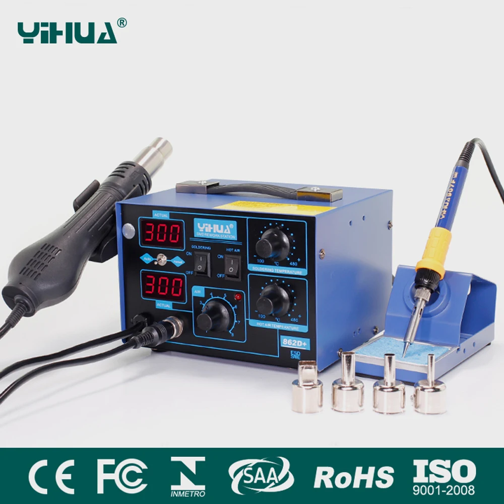 YIHUA 862D + паяльная станция 2 в 1 паяльник пистолет горячего воздуха для IC SMD