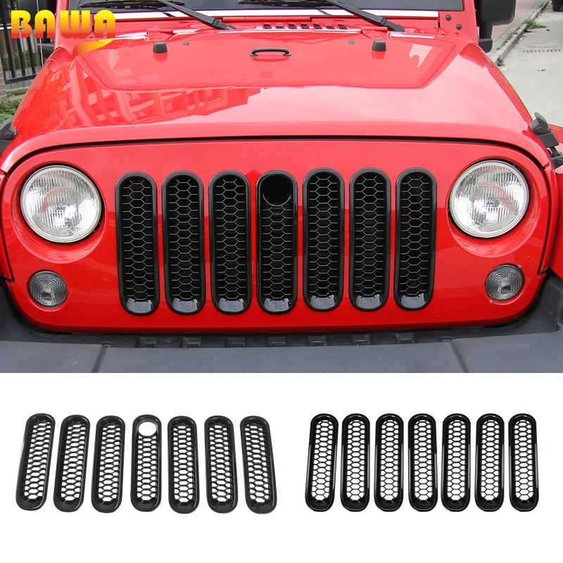 

BAWA Car Front Grilles for Wrangler 2007-2015 ABS Black Honeycomb Front Mesh Grille Cover With Key Hole