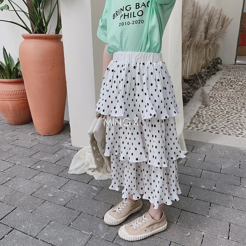 2019 Новая летняя детская одежда юбка для девочек в горошек многослойная