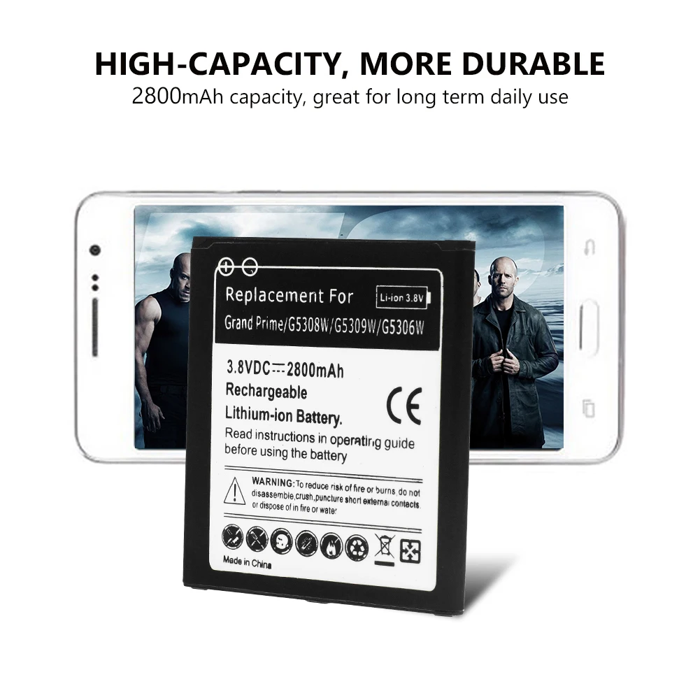 Премиум 62x57x5 мм 3,8 в 2800 мАч Замена литий-ионная батарея для samsung Galaxy Grand Prime G5308W/G5309W/G5306W/G530H
