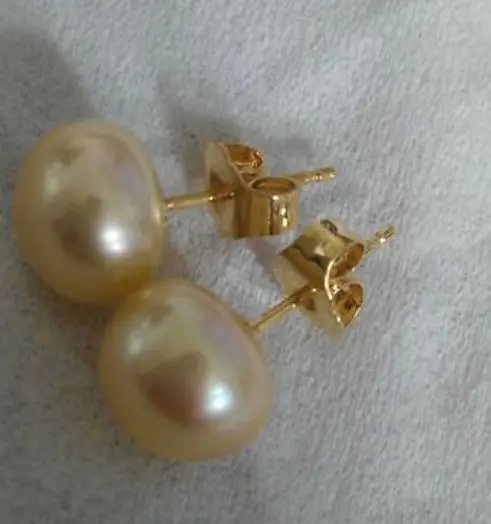 Высокое качество 8 9 мм натуральные южные серьги с морским жемчугом желтые