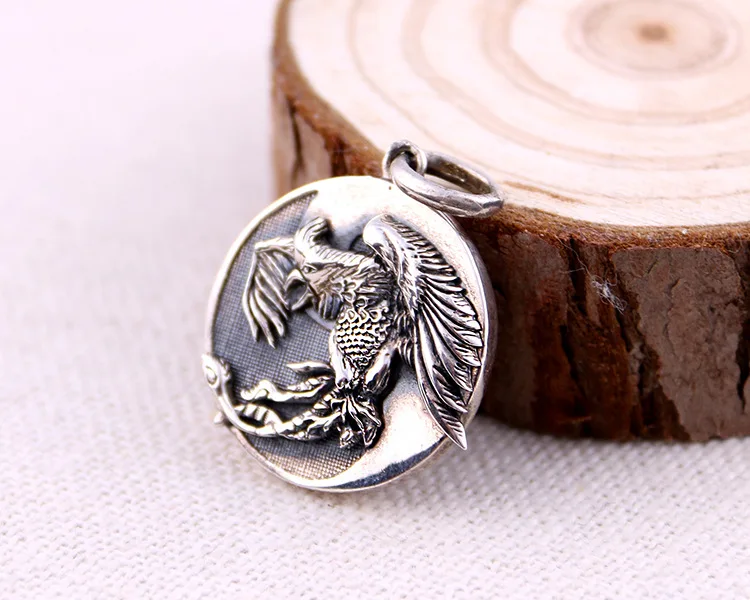Кулон из 100% серебра S925 пробы потертый кулон Suzaku Qinglong Xuanwu Baihu злой тайцзи|Подвески|