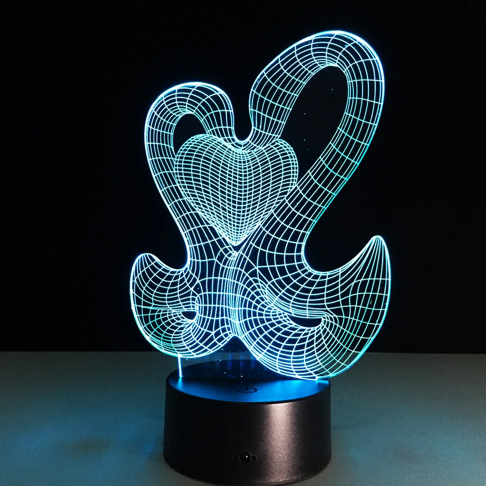 Лебедем сердце 3D светодиодный настольная лампа 7 цветов Изменение ночной