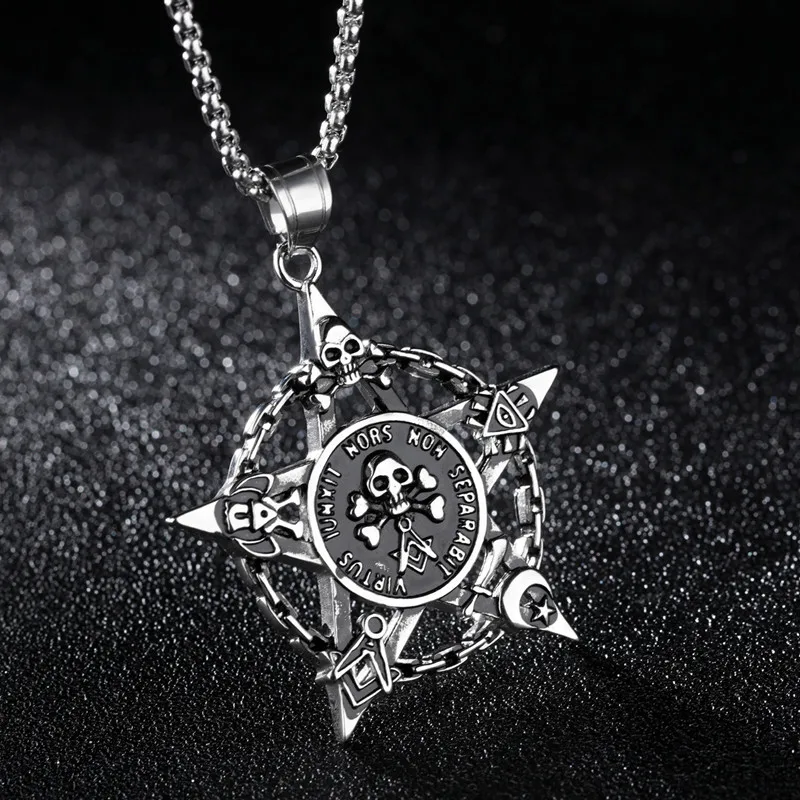 2017new personality high quality titanium steel creative five-pointed star skull necklace jewelry pendant | Украшения и