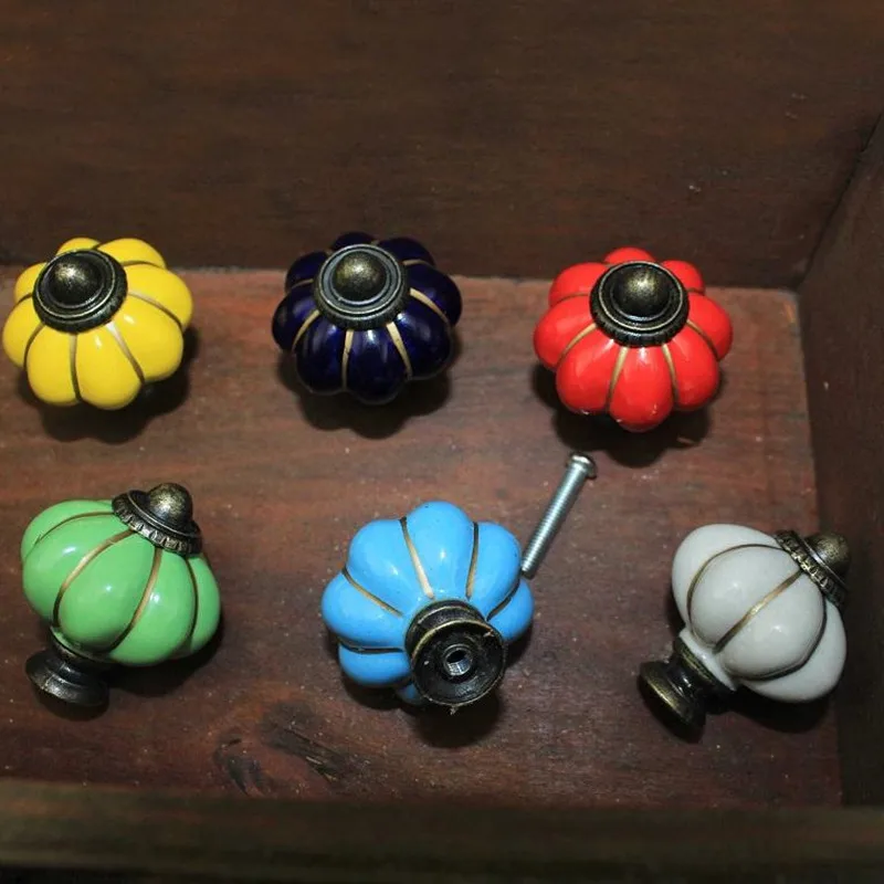 Винтаж тыквы ручки шкафа Европейский мебельные Керамика дверную ручку шкаф ящик