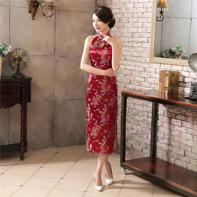 

2020 Fashion Red Cheongsam Long Wedding Qipao Sexy Chinese Traditional Dress Oriental Style Evening Dresses China Clothing Store