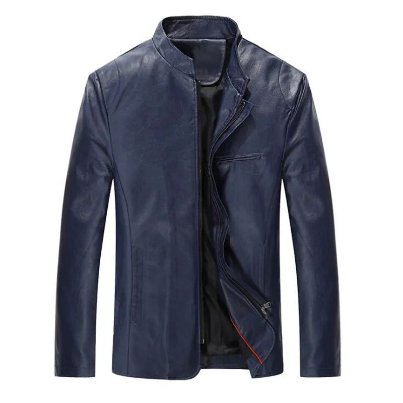 Мужская кожаная куртка на молнии черная тонкая однотонная приталенная из