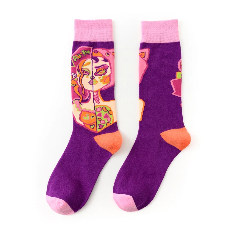 Oil Painting Creative Personality Street Art Socks Skateboard Funny Women Casual Socks Men Short Socks Crazy Happy Cotton Socks