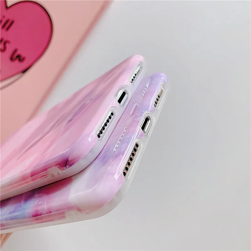FLYKYLIN Purple Pink Marble Case For iphone 8 Plus 7 6 S 6S X XS Max XR Back Cover Glossy Soft IMD Silicon Phone Coque Cute Capa |