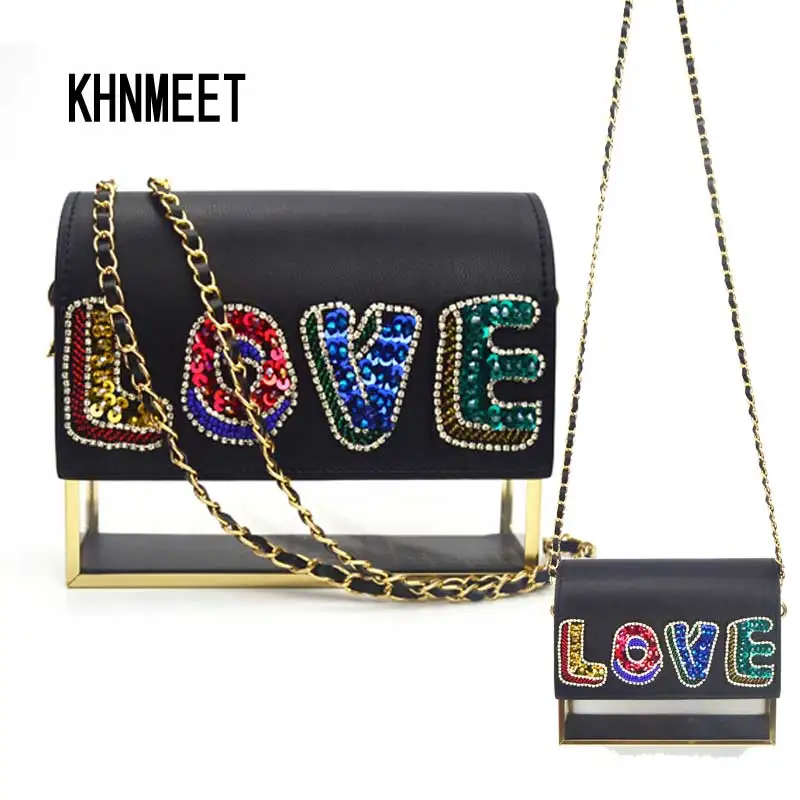Прозрачная коробка сумочки Женский кошелек для вечерние с надписью Love черные