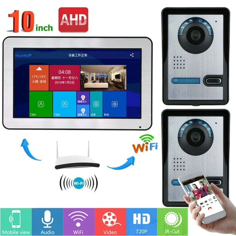 2 Camera 1 Monitor Горный 10 дюймов проводной Wi-Fi видео телефон двери дверной звонок Домофон Система и 2CH AHD камера безопасности, поддержка удаленного приложения - Цвет: 2 Camera 1 Monitor