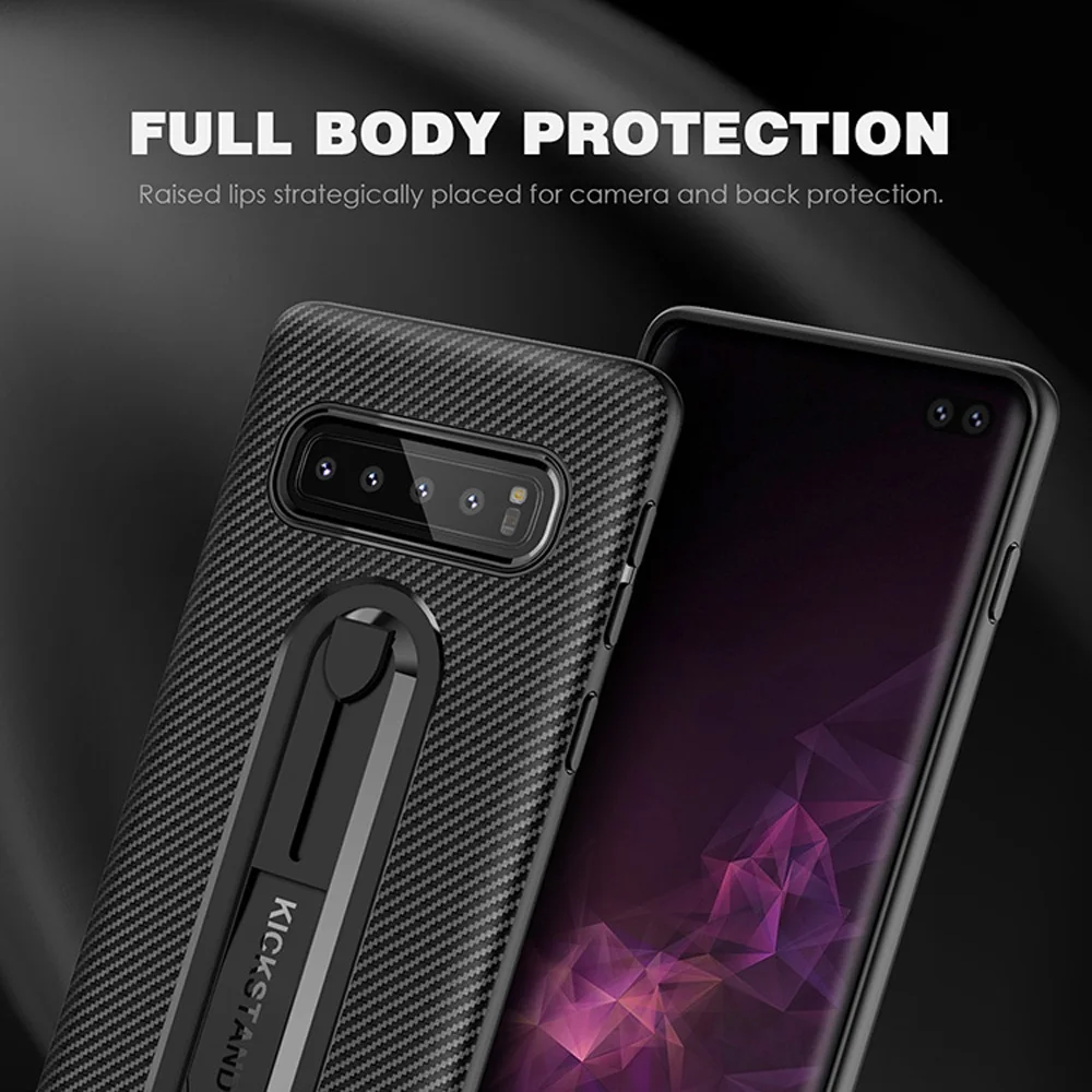 Bumper Carbon Fiber Cover Case Mobile Phone Holder Stand For Samsung S8 Hard Bracket J7 S7 S9 S10 Plus | Мобильные телефоны и