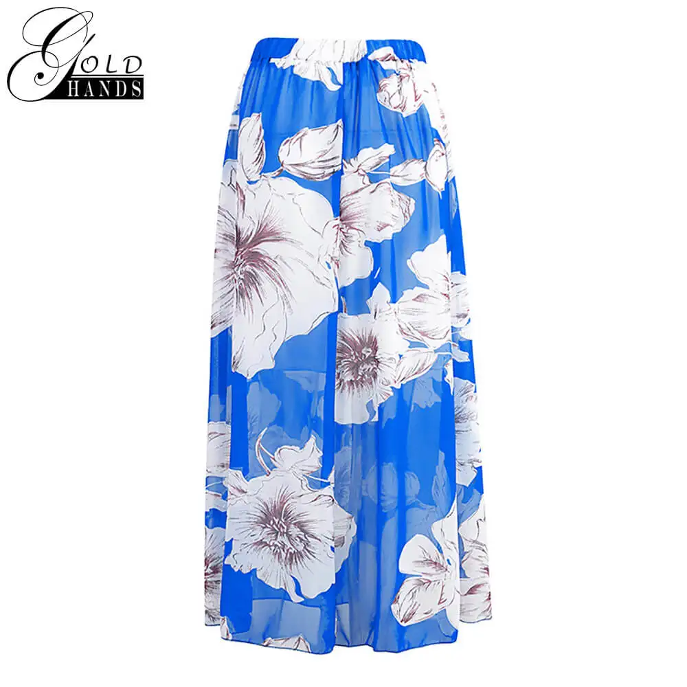 Gold Hands Chiffon High Waist Long A-Line Skirt European and American New Printed Sweet Skirts Summer 2019 Plus Size Women | Женская