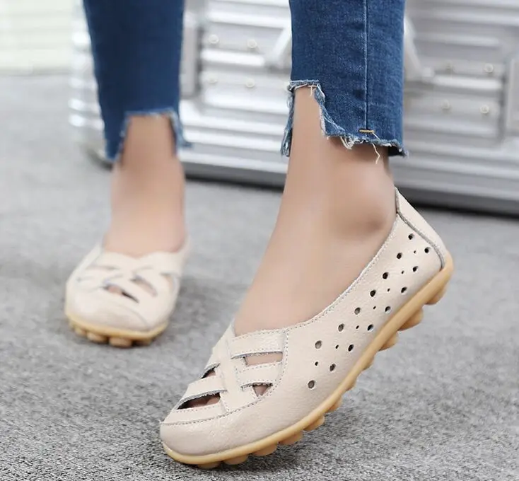 Женские Дышащие туфли из натуральной кожи на плоской подошве лоферы с