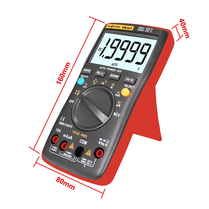 50% Off RM303 истинного среднеквадратичного значения 19999 отсчетов Цифровой мультиметр бесконтактная проверка напряжения переменного частота 200 м сопротивление