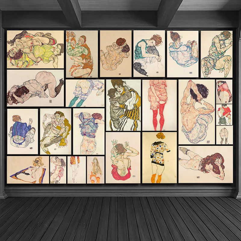 24 шт. Egon Schiele цвет тела деление эскиз холст Художественная живопись плакат
