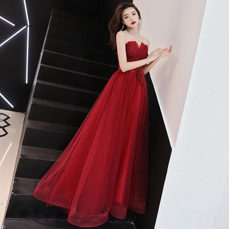 Vestido De Festa Longo новое вечернее платье цвет красного вина, сексуальным вырезом на спине с открытыми плечами ТРАПЕЦИЕВИДНОЕ платье для выпускного вечера вечерние платья Длинные Haute Couture