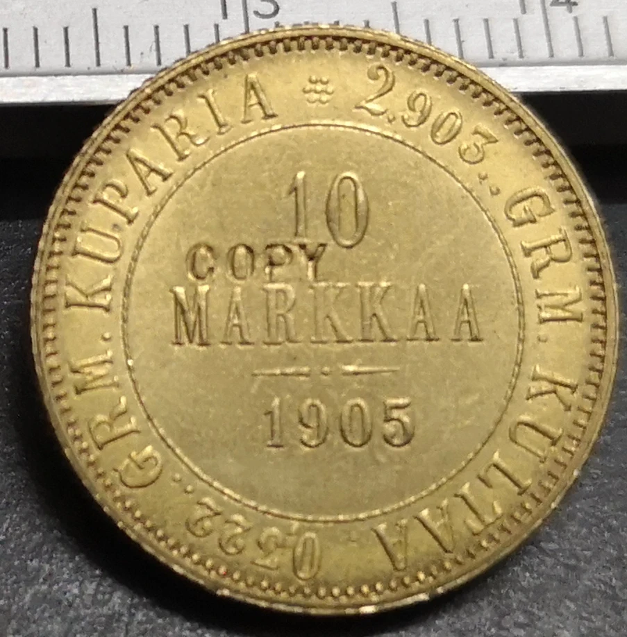 1905 Финляндия 10 Markkaa Aleksandr II/Николай II Золотая копия редкая монета|Безвалютные