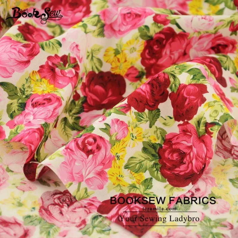 Booksew 100% хлопок поплин Ткань метр печатных Роза Дизайн мягкие Текстиль для дома