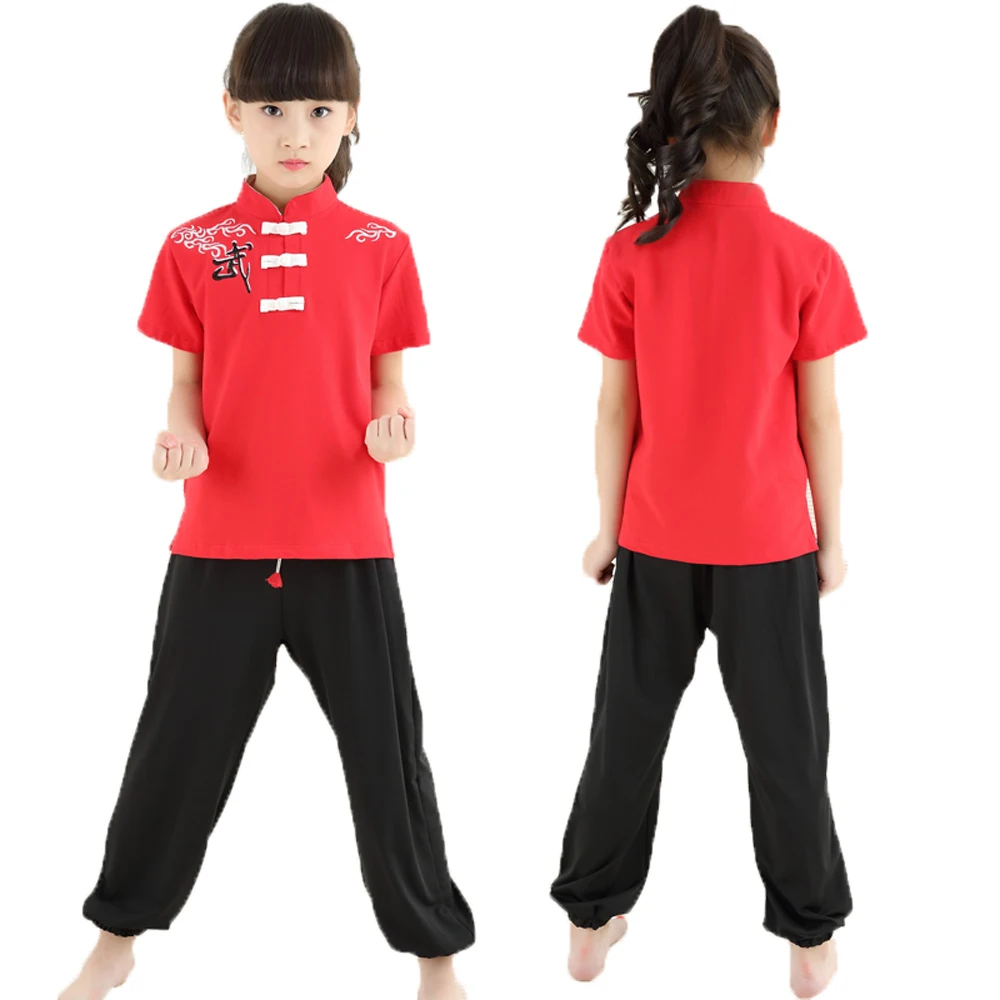 Новая высококачественная детская форма ушу с коротким рукавом тренировочный