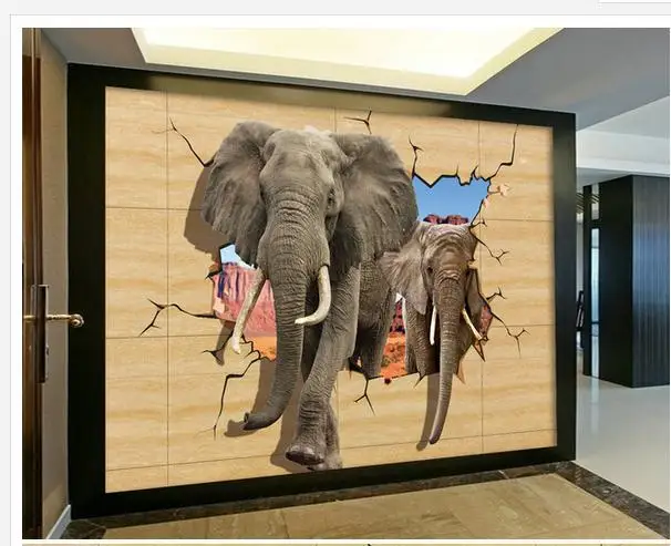 

Custom photo wallpaper 3d wall murals wallpaper TV setting wall Cartoon animal elephant breaking mural wall papers home decor