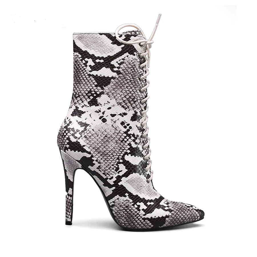 Perixir/женские зимние ботильоны со змеиным узором с острым носком на молнии тонком