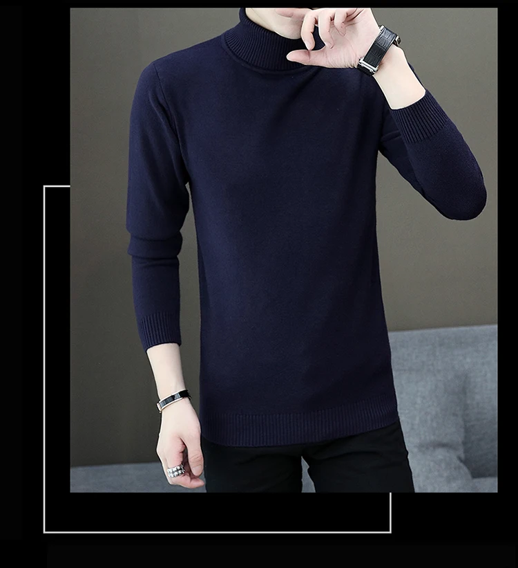 brand Autumn New Men's Turtleneck Sweaters Male Black white Sexy Slim Fit Knitted Pullovers Solid Casual Sweaters Knitwear