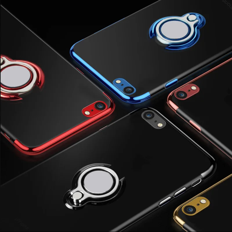 Кольцевой держатель чехол для iPhone 7 6s 8 plus TPU силиконовый прозрачный мягкий x xs max xR