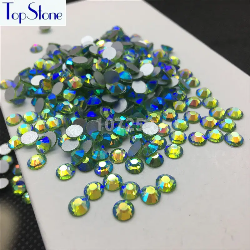 TopStone Peridot AB цветные ss3 ss30 круглые стеклянные хрустальные плоские стразы для