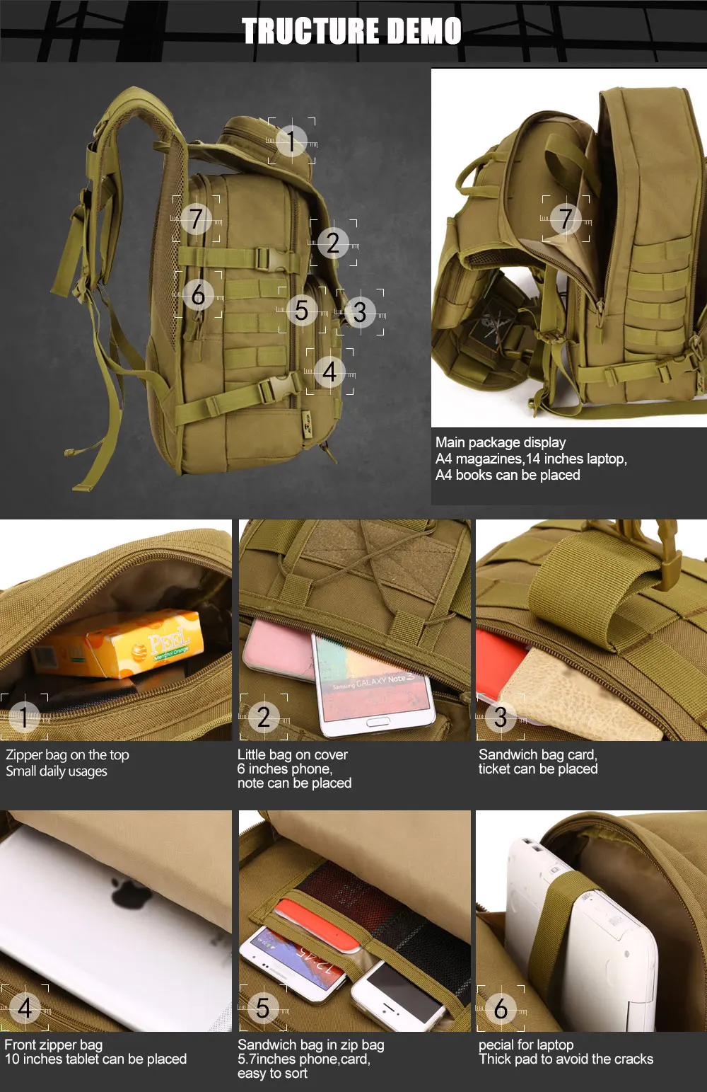 Хит, Тактический Рюкзак Molle, военный рюкзак, нейлоновый водонепроницаемый армейский рюкзак, для спорта на открытом воздухе, кемпинга, туризма, рыбалки, охоты, сумка