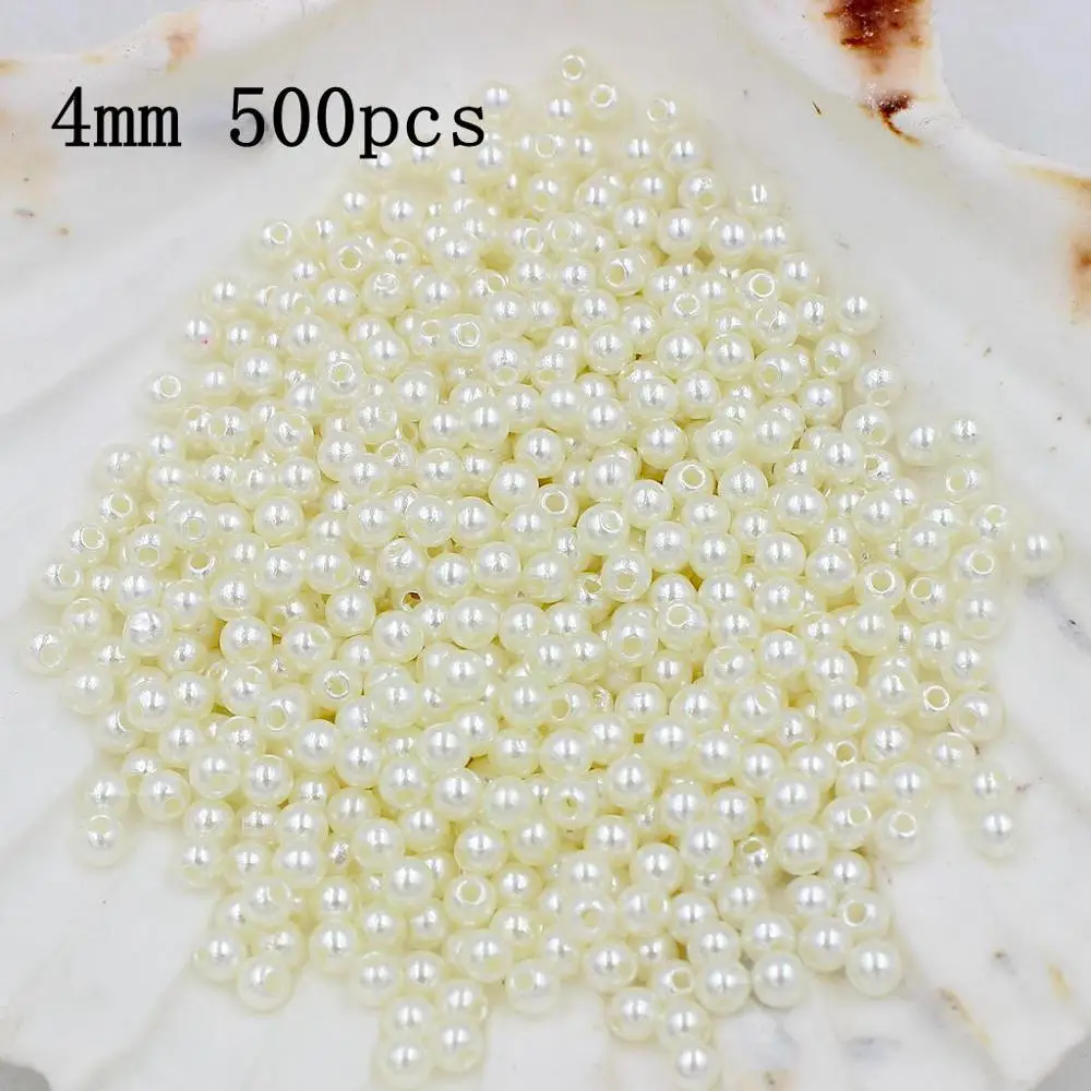 Ivory 4mm 500pcs 3/4/6/8/10/12/14/16/18/20 мм дешевый круглый искусственный жемчуг бусы ручной работы DIY браслет ювелирные изделия Аксессуары для изготовления - Цвет: Ivory 4mm 500pcs
