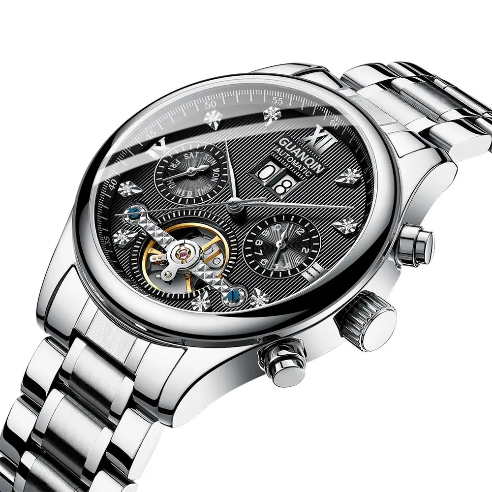A GUANQIN часы Мужские механические Tourbillon стильные автоматические водонепроницаемые часы с ремешком из нержавеющей стали золотые часы Erkek kol saati - Цвет: A