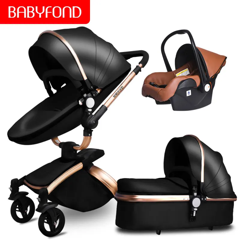 Babyfond 3 в 1 Роскошная детская коляска из искусственной кожи, двусторонняя детская коляска с поворотом на 360 градусов, детская коляска на колесиках, европейская детская коляска, бесплатный подарок - Цвет: b