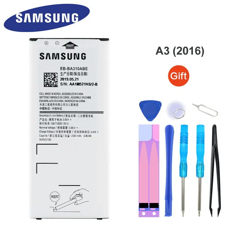 Оригинальный samsung Galaxy A3 2016 Edition сменный аккумулятор A310 A310F A310M A310Y 2300 мАч EB BA310ABE