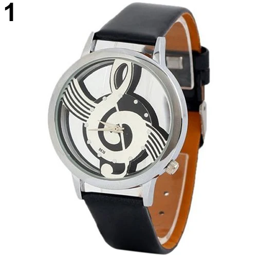 Popular Women's Men's Musical Note Notation Hollow Faux Leather Strap Quartz Wrist Watch | Наручные часы