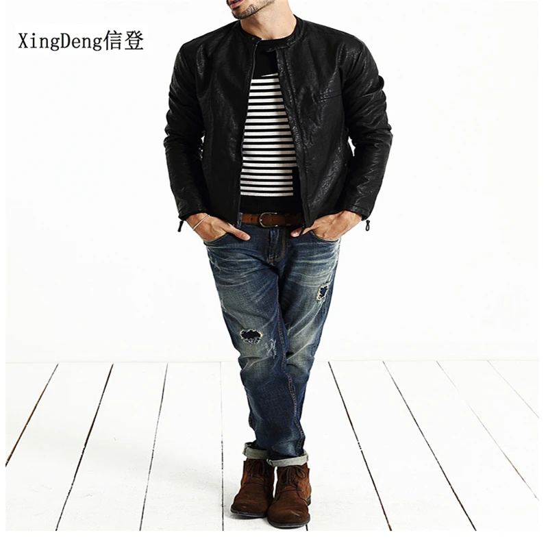 

XingDeng Men 80s costumes Jacket Brand High Leather fashion casual top Coats Quality Outerwear summer spring Male zipper clothes