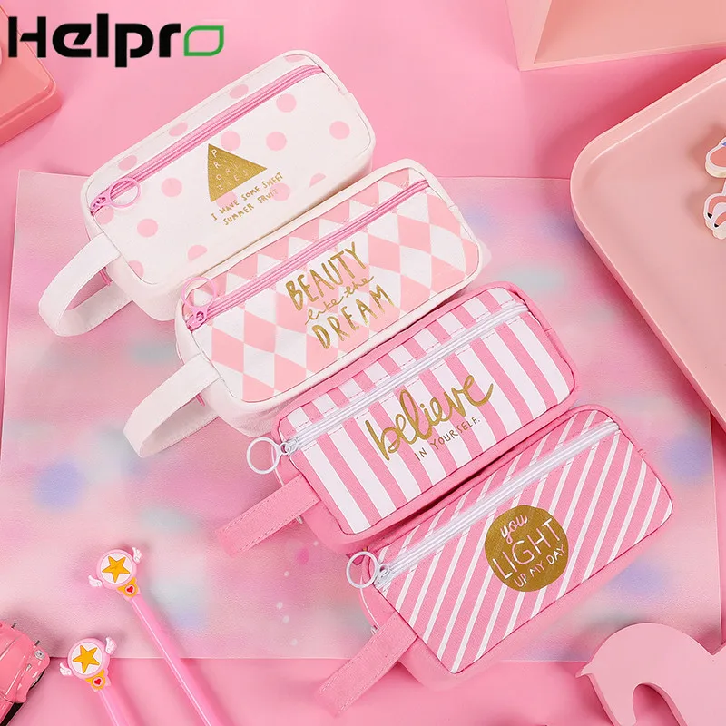 Helpro Kawaii розовые пеналы для карандашей с буквами школьные офисные канцелярские