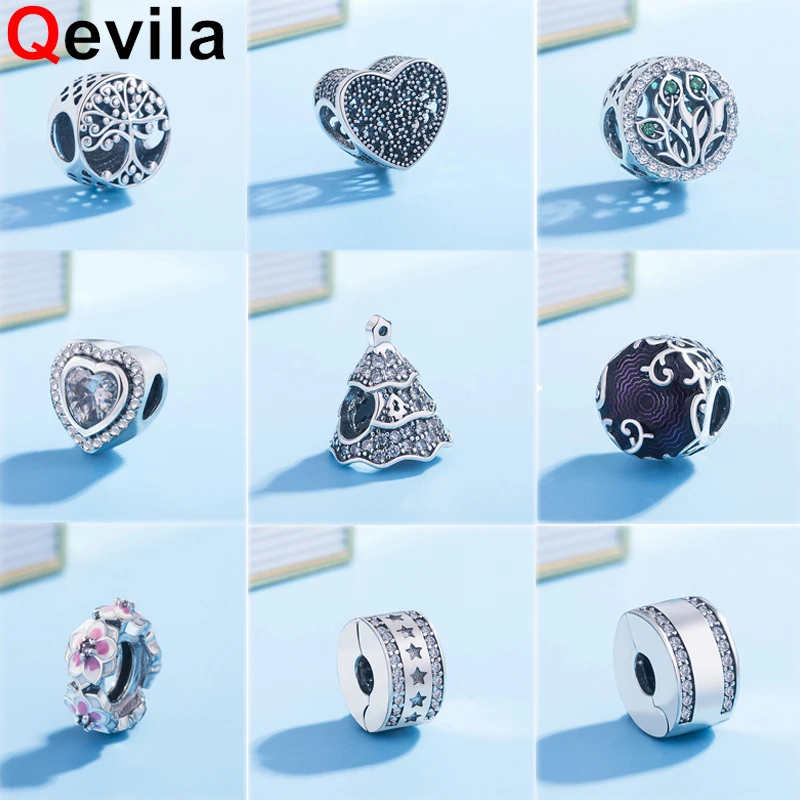 Qevila Plate S925 Серебряный браслет с бусинами подходит для брендового браслета