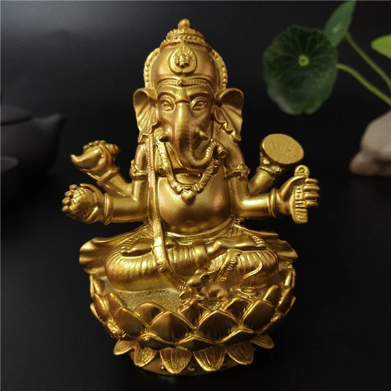 Статуя Будды Golden Lord Ganesha индийский слон Бог скульптура Ганеш статуэтки украшения