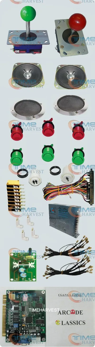 

Комплект деталей для аркадных игр с 60 в 1 печатной платой, 16 А блоком питания, джойстиком, кнопками, микроключами, жгутом jamma, динамиками, сеткой, монофоном, заземляющим проводом