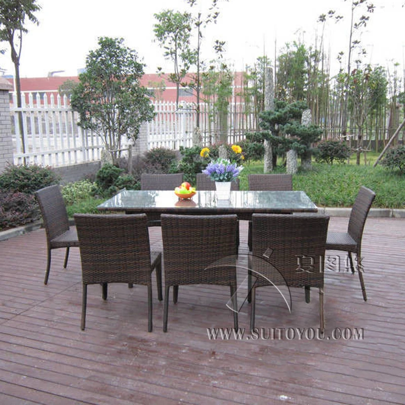 

9 pcs Dark Brown Rattan Garden Dining Sets With Table And 8pcs Armless Chair transport by sea