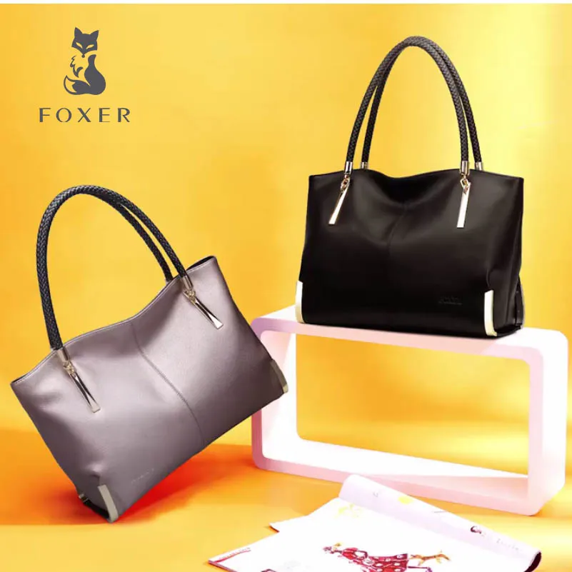 FOXER женские сумки из коровьей кожи сумка на плечо модная топ ручка тоут